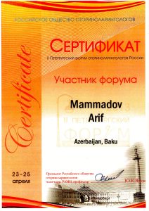 Dr. Arif Məmmədov Sertifikatlar.